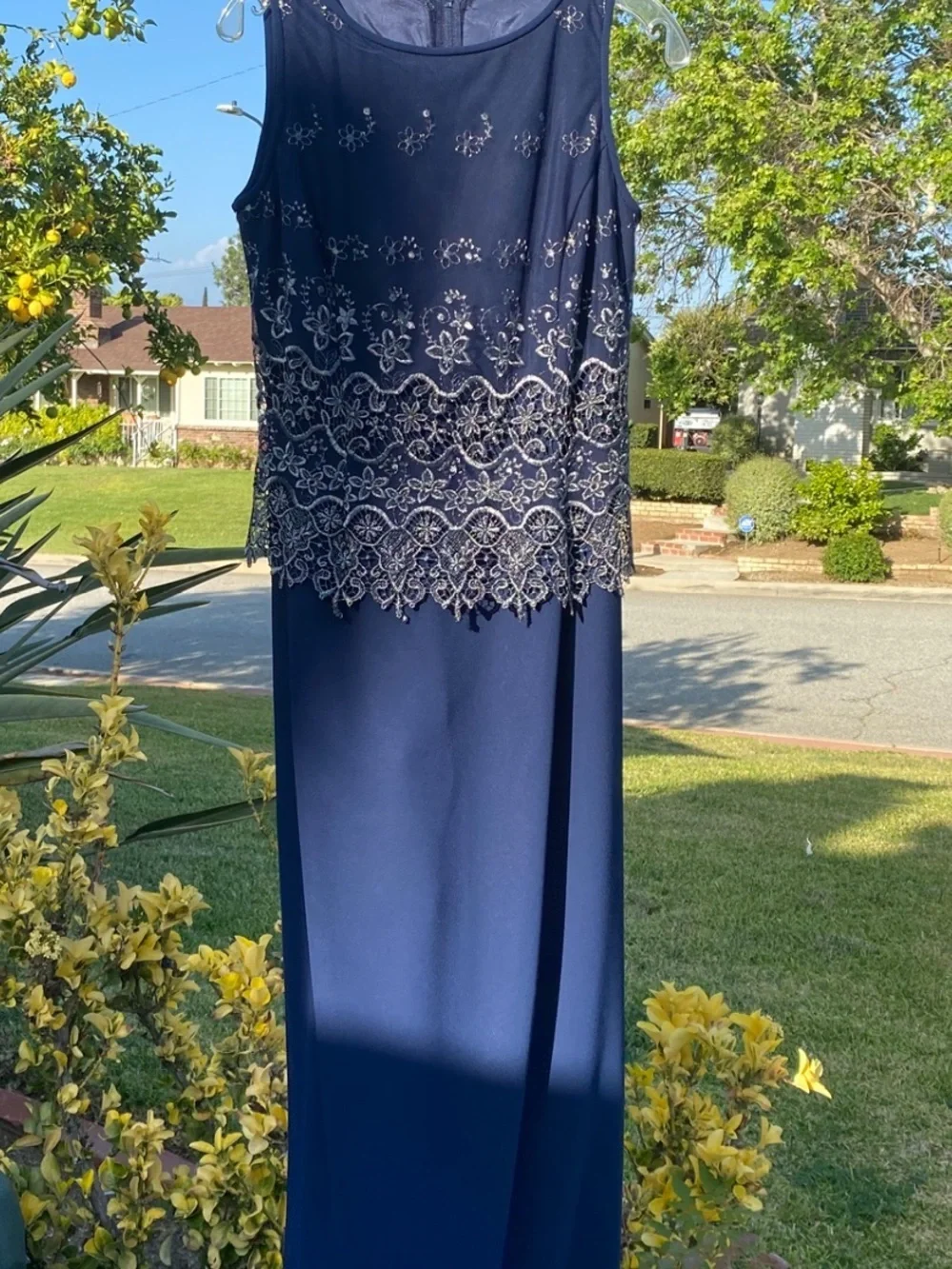 Scott McClintock Blue Lace Overlay Formal Dress Size 8  w/ Scarf